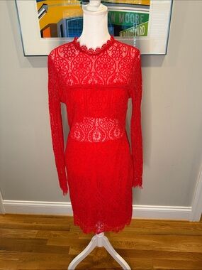 Lulu's Red Lace Long-Sleeve Sheath Dress
